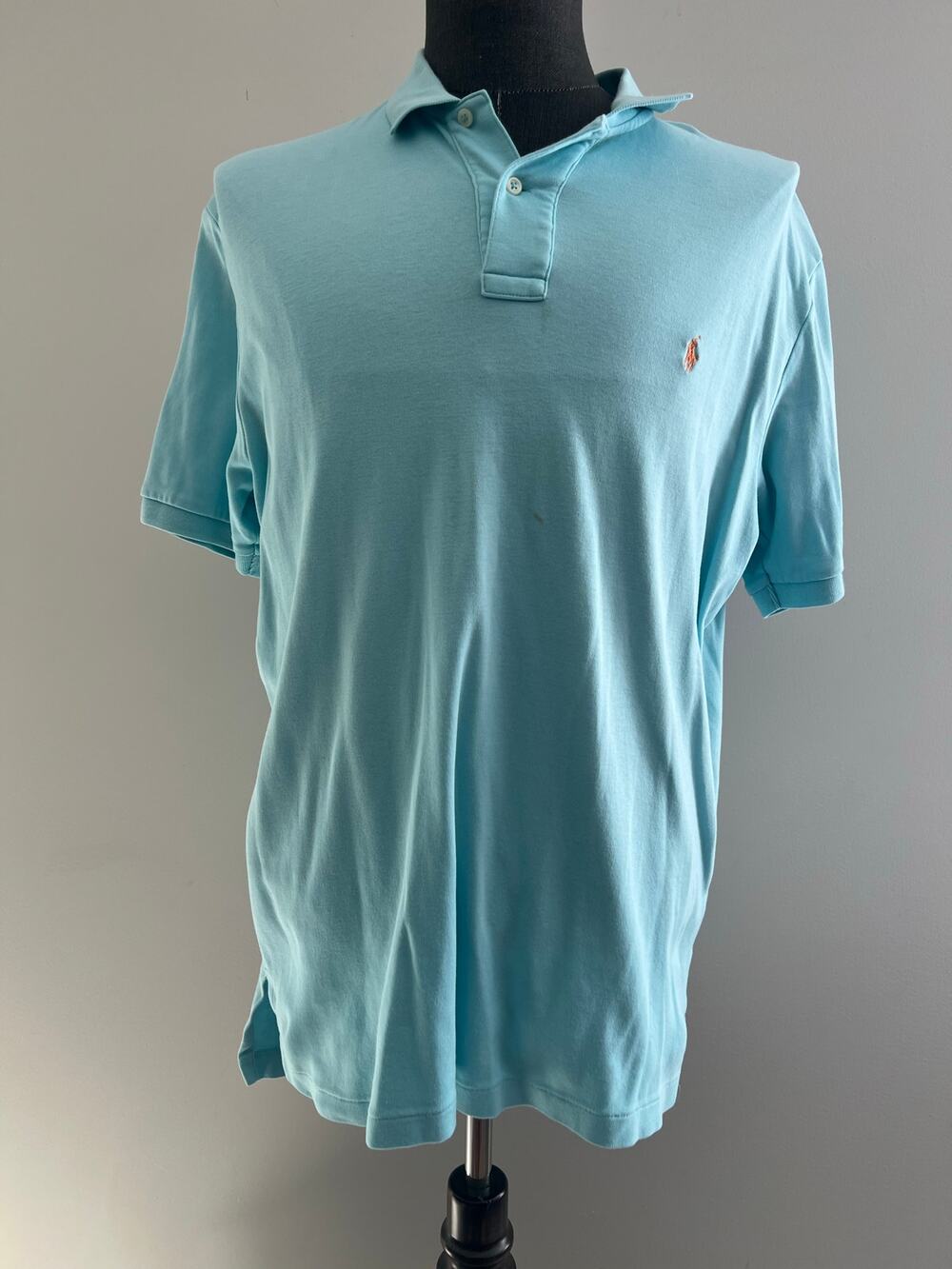 Polo Ralph Lauren 100% Soft Cotton Collared Shirt Pastel Blue Pink Size Large SG